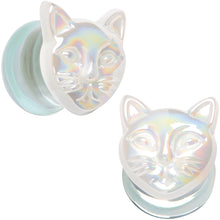 Load image into Gallery viewer, Aurora White Glass Double Flare Kitty Cat Plug Set 6mm to 25mm