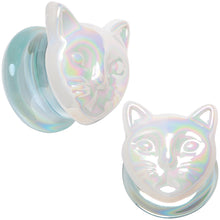 Load image into Gallery viewer, Aurora White Glass Double Flare Kitty Cat Plug Set 6mm to 25mm