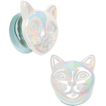 Load image into Gallery viewer, Aurora White Glass Double Flare Kitty Cat Plug Set 6mm to 25mm