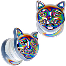 Load image into Gallery viewer, Aurora Black Glass Kitty Cat Double Flare Plug Set 6mm to 25 mm