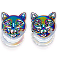Load image into Gallery viewer, Aurora Black Glass Kitty Cat Double Flare Plug Set 6mm to 25 mm