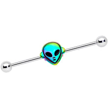 Load image into Gallery viewer, 14G Iridescent Alien Face Industrial Barbell 38mm