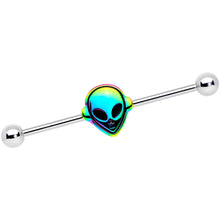 Load image into Gallery viewer, 14G Iridescent Alien Face Industrial Barbell 38mm