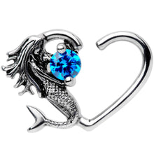 Load image into Gallery viewer, 16G 3/8 Blue CZ Gem Mermaid Treasure Right Heart Closure Ring