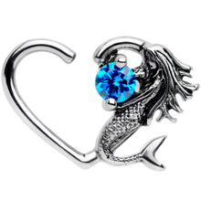 Load image into Gallery viewer, 16G 3/8 Blue CZ Gem Mermaid Treasure Left Heart Closure Ring