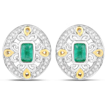 Load image into Gallery viewer, 0.69 Carat Genuine Zambian Emerald and White Diamond .925 Sterling Silver Earrings