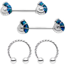 Load image into Gallery viewer, 14G 1/2 9/16 Blue Seashell Twisted Horseshoe Nipple Jewelry Set