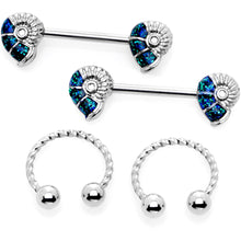 Load image into Gallery viewer, 14G 1/2 9/16 Blue Seashell Twisted Horseshoe Nipple Jewelry Set