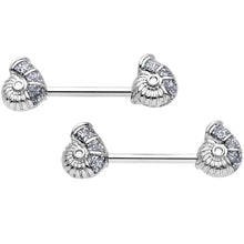 Load image into Gallery viewer, 14G 1/2 9/16 Seashell Twisted Horseshoe Nipple Jewelry Set