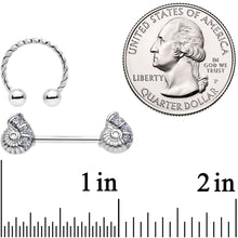 Load image into Gallery viewer, 14G 1/2 9/16 Seashell Twisted Horseshoe Nipple Jewelry Set