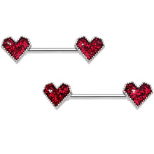 Load image into Gallery viewer, 14G 9/16 Red Valentine Heart Barbell Nipple Ring Set