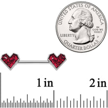 Load image into Gallery viewer, 14G 9/16 Red Valentine Heart Barbell Nipple Ring Set