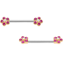 Load image into Gallery viewer, 14G 9/16 Pink Gem Precious Flower Barbell Nipple Ring Set