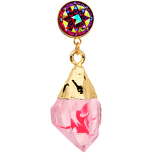 Load image into Gallery viewer, Pink Faux Druzy Quartz Gold Tone Dangle Screw Fit Plug Set 8mm to 16mm