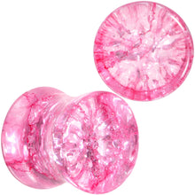 Load image into Gallery viewer, Pink Shattered Glass Flamingo Saddle Plug Set 6mm to 16mm
