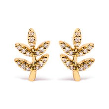 Load image into Gallery viewer, 10K Yellow Gold 1/10 Cttw Diamond Accented Leaf and Branch Stud Earrings (H-I Color, I1-I2 Clarity)