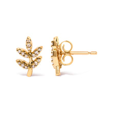 Load image into Gallery viewer, 10K Yellow Gold 1/10 Cttw Diamond Accented Leaf and Branch Stud Earrings (H-I Color, I1-I2 Clarity)