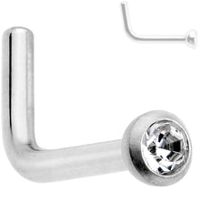 Load image into Gallery viewer, 18G Grade 23 Titanium Press Fit CZ Micro Ball L Shaped Nose Ring