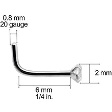 Load image into Gallery viewer, 20G 1/4 Clear 2mm CZ Gem Grade 23 Titanium L Shaped Nose Ring