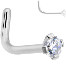 Load image into Gallery viewer, 18G 1/4 Clear 2mm CZ Gem Grade 23 Titanium L Shaped Nose Ring