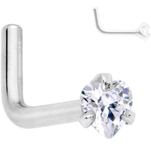 Load image into Gallery viewer, 18G Clear 3mm CZ Heart Gem Grade 23 Titanium L Shaped Nose Ring