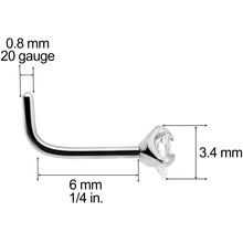 Load image into Gallery viewer, 20G Clear 3mm CZ Heart Gem Grade 23 Titanium L Shaped Nose Ring