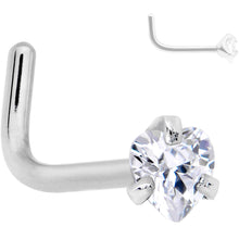 Load image into Gallery viewer, 20G Clear 3mm CZ Heart Gem Grade 23 Titanium L Shaped Nose Ring