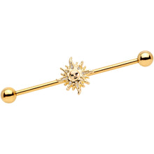 Load image into Gallery viewer, 14G Gold Tone Happy Sun Industrial Barbell 38mm