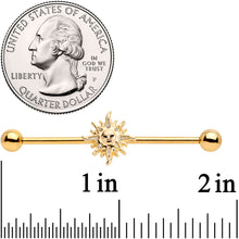 Load image into Gallery viewer, 14G Gold Tone Happy Sun Industrial Barbell 38mm