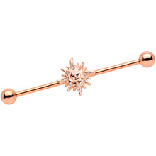 Load image into Gallery viewer, 14G Rose Gold Tone Happy Sun Industrial Barbell 38mm