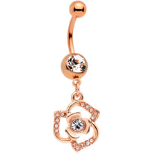 Load image into Gallery viewer, Clear Gem Rose Gold Tone Single Rose Dangle Belly Ring