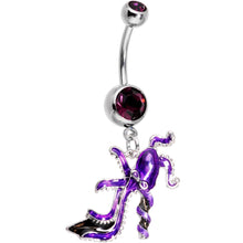 Load image into Gallery viewer, Purple Gem High Heel Octopus Dangle Belly Ring