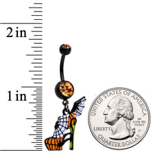 Load image into Gallery viewer, Orange Gem Black Halloween Batty Spider Stiletto Dangle Belly Ring