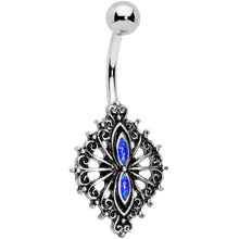 Load image into Gallery viewer, Blue Faux Druzy Spider Web Scrolls Belly Ring