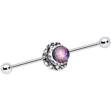 Load image into Gallery viewer, 14G Swirling Galaxy Inlay Crescent Moon Industrial Barbell 38mm