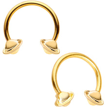 Load image into Gallery viewer, 14G 13mm Gold Tone Sexy Saturn Horseshoe Nipple Ring Set