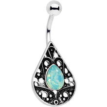 Load image into Gallery viewer, Green Faux Opal Baroque Openwork Elegance Teardrop Belly Ring
