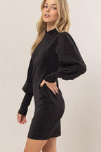 Load image into Gallery viewer, Glitter Mock Neck Long Sleeve Mini Dress β Sparkling Mock Neck Dress, Elegant, Flattering, Glitter Knit Dress, Elegant Mini Dress, Long Sleeve Party Dress, Statement Evening Dress