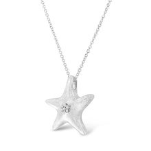 Load image into Gallery viewer, .925 Sterling Silver Prong-Set Diamond Accent Starfish Pendant Necklace (I-J Color, I1-I2 Clarity) - Size 18"