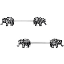 Load image into Gallery viewer, 14G 9/16 Ornate Pattern Elephant Barbell Nipple Ring Set