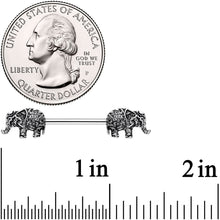 Load image into Gallery viewer, 14G 9/16 Ornate Pattern Elephant Barbell Nipple Ring Set