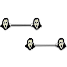 Load image into Gallery viewer, 14G 9/16 Glow in the Dark Scream for Me Barbell Nipple Ring Set