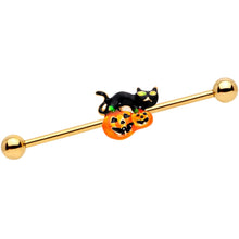 Load image into Gallery viewer, 14G Halloween Black Cat Jack O Lantern Barbell Industrial 38mm