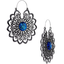 Load image into Gallery viewer, Blue Faux Druzy Black Serenity Mandala Tunnel Plug Earrings