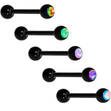 Load image into Gallery viewer, Aurora Gem Inlay Black Barbell Tongue Ring Set of 5