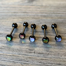 Load image into Gallery viewer, Aurora Gem Inlay Black Barbell Tongue Ring Set of 5