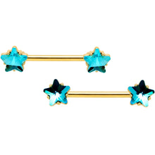 Load image into Gallery viewer, 14G Blue Gem Star Gold Tone Captive Barbell Nipple Ring Set