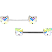 Load image into Gallery viewer, 14G Aurora Gem Butterfly Captive Barbell Nipple Ring Set