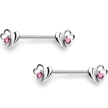 Load image into Gallery viewer, 14G 9/16 Pink Gem Love Wave Barbell Nipple Ring Set