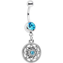 Load image into Gallery viewer, Blue Gem Mind Bending Mandala Dangle Belly Ring